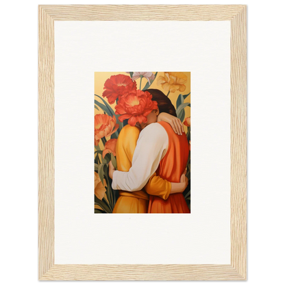Framed canvas print of an embracing couple in colorful intimate liquescence for room decoration