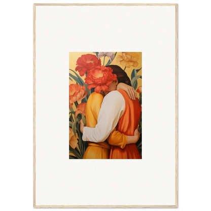 Framed canvas print of an embracing couple for vibrant intimate liquescence room decoration