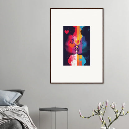 Framed abstract canvas print of colorful silhouettes in realms embrace for room decoration