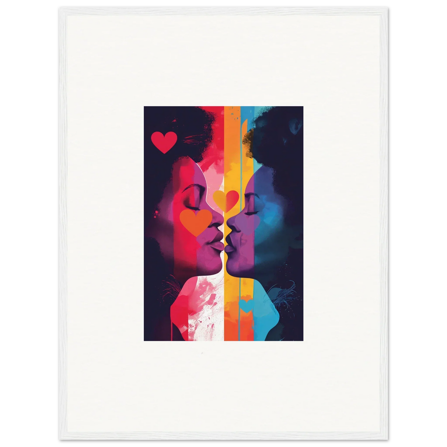 Colorful abstract canvas print of silhouetted faces for vibrant room decoration in Realms Embrace