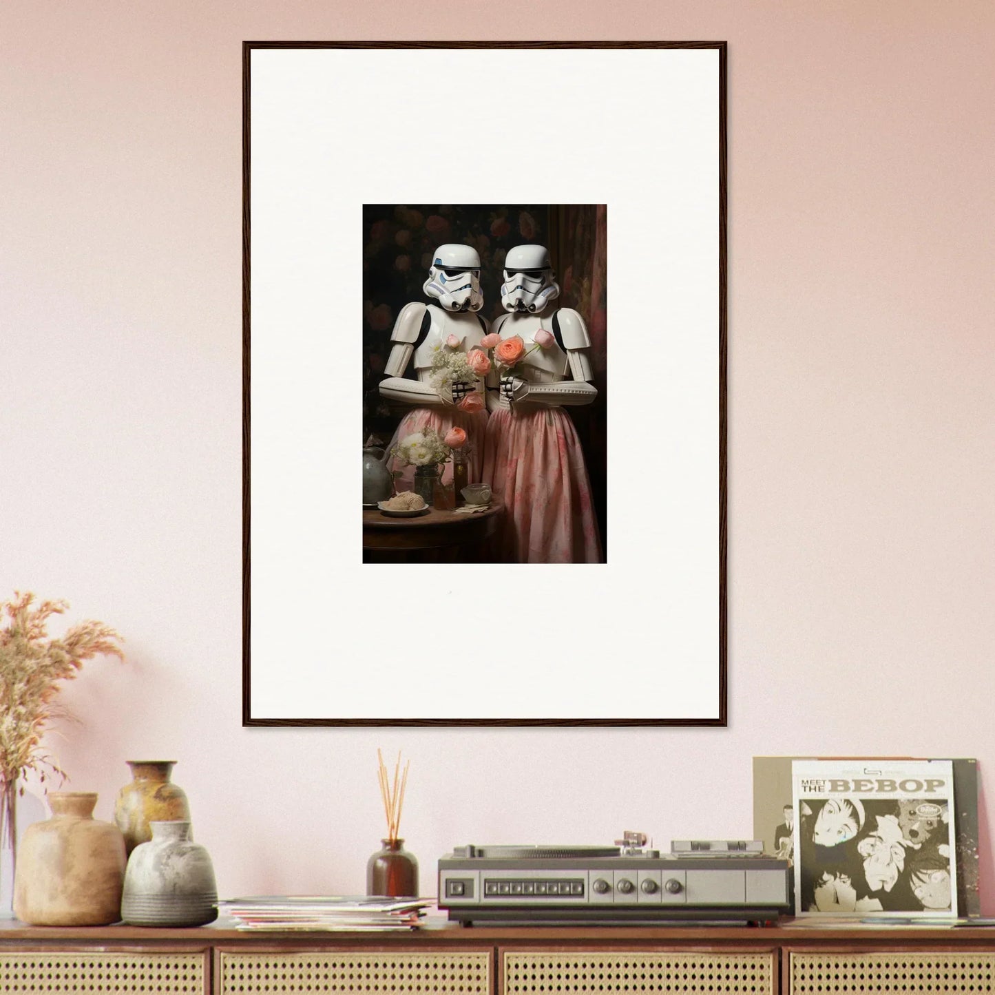 Framed wall art of two Stormtroopers in a romantic vintage style from Corridors of Fantasy