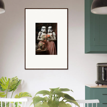 Framed wall art of two Stormtroopers enjoying tea, perfect for any Star Wars fan