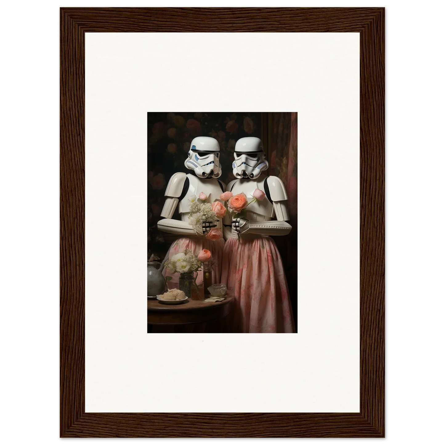 Framed wall art from Corridors of Fantasy featuring Stormtroopers in pink dresses