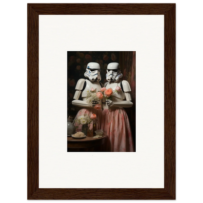 Framed wall art from Corridors of Fantasy featuring Stormtroopers in pink dresses