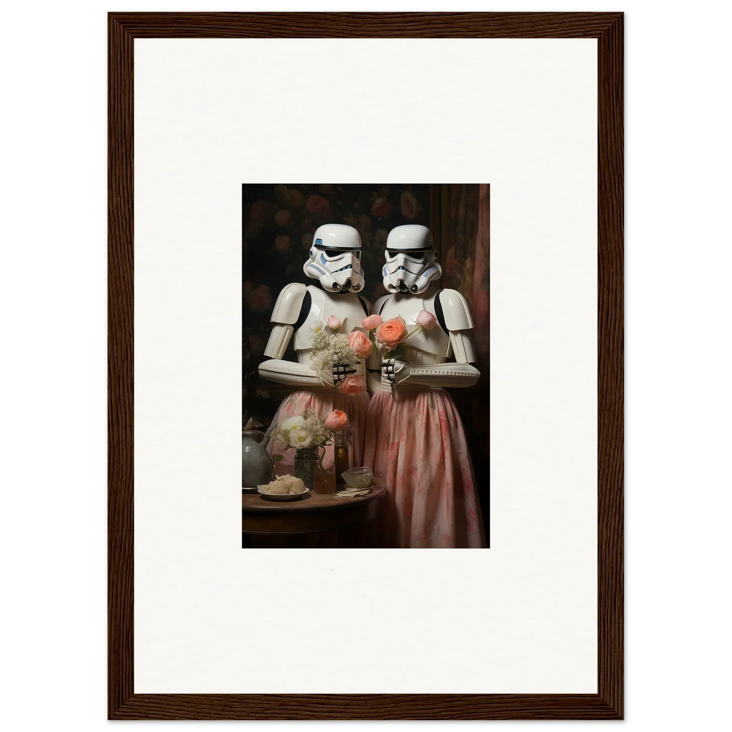 Framed wall art of Stormtroopers in vintage style with flowers for Corridors of Fantasy