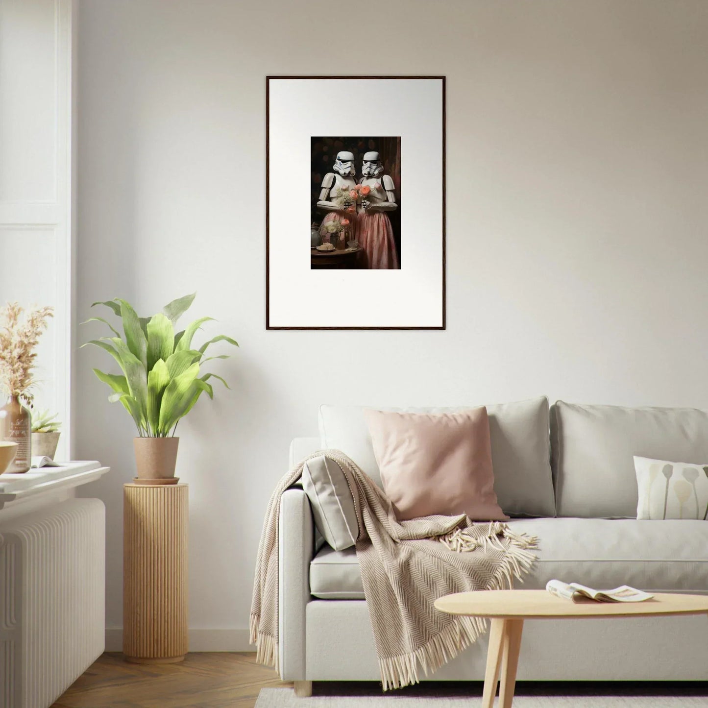 Framed black and white art from Corridors of Fantasy on a stylish white wall