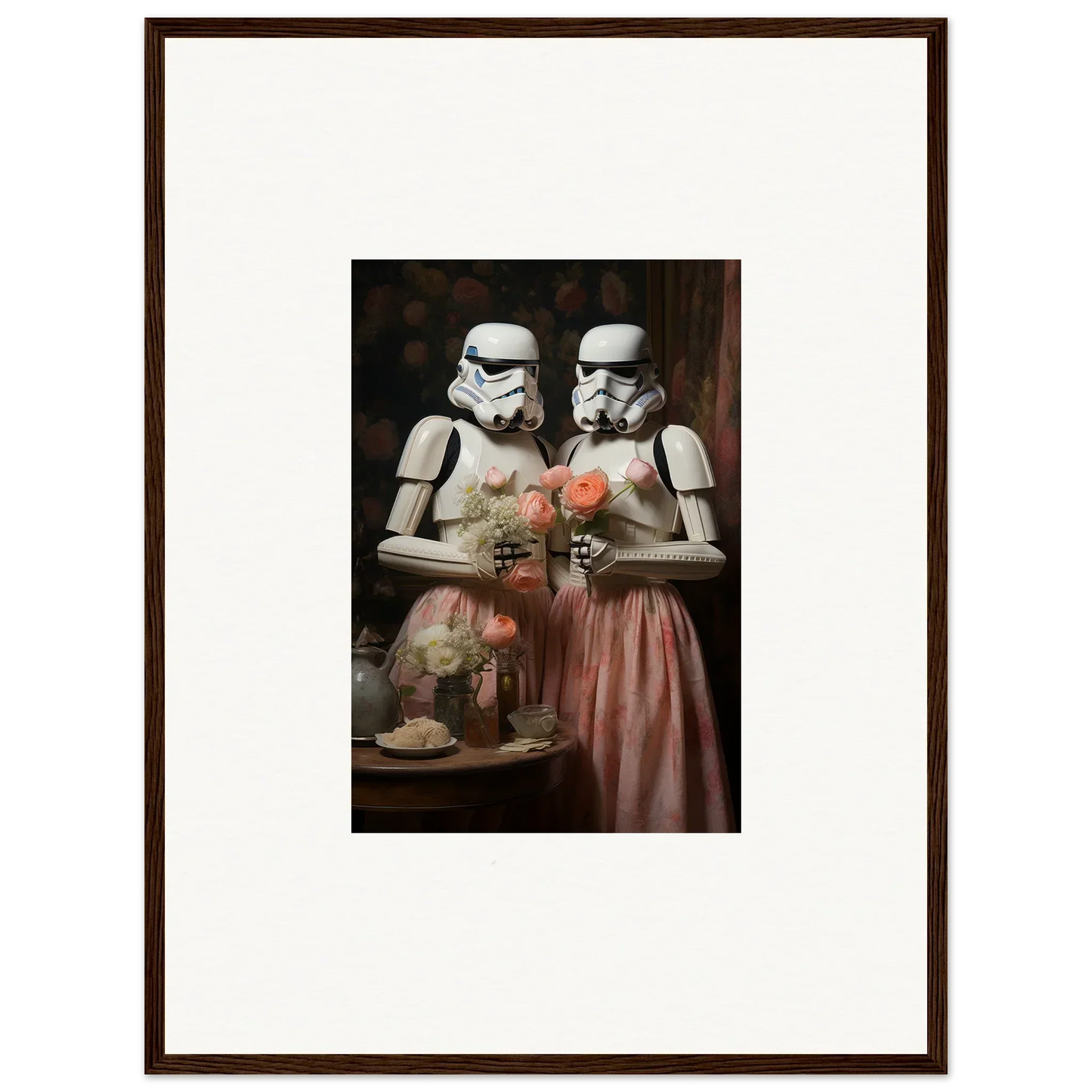 Two Stormtroopers in Victorian attire enjoying tea from Corridors of Fantasy framed wall art