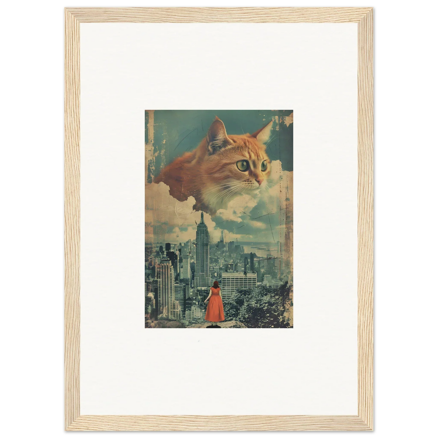 Giant cat head above city skyline, perfect for Cosmic Cat Visions room decor