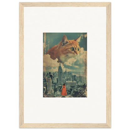 Giant cat head above city skyline, perfect for Cosmic Cat Visions room decor