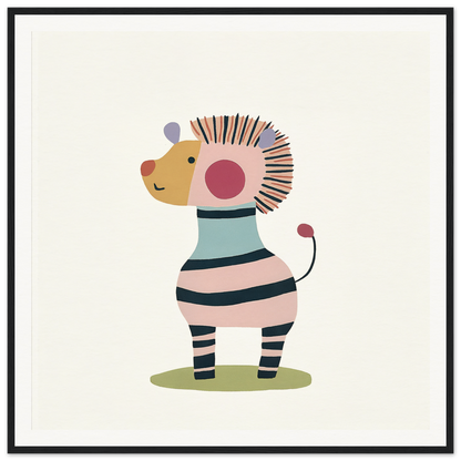 Cute cartoon zebra with spiky hair and pink cheeks in a striped sweater from Cosmic Creature Whimsy