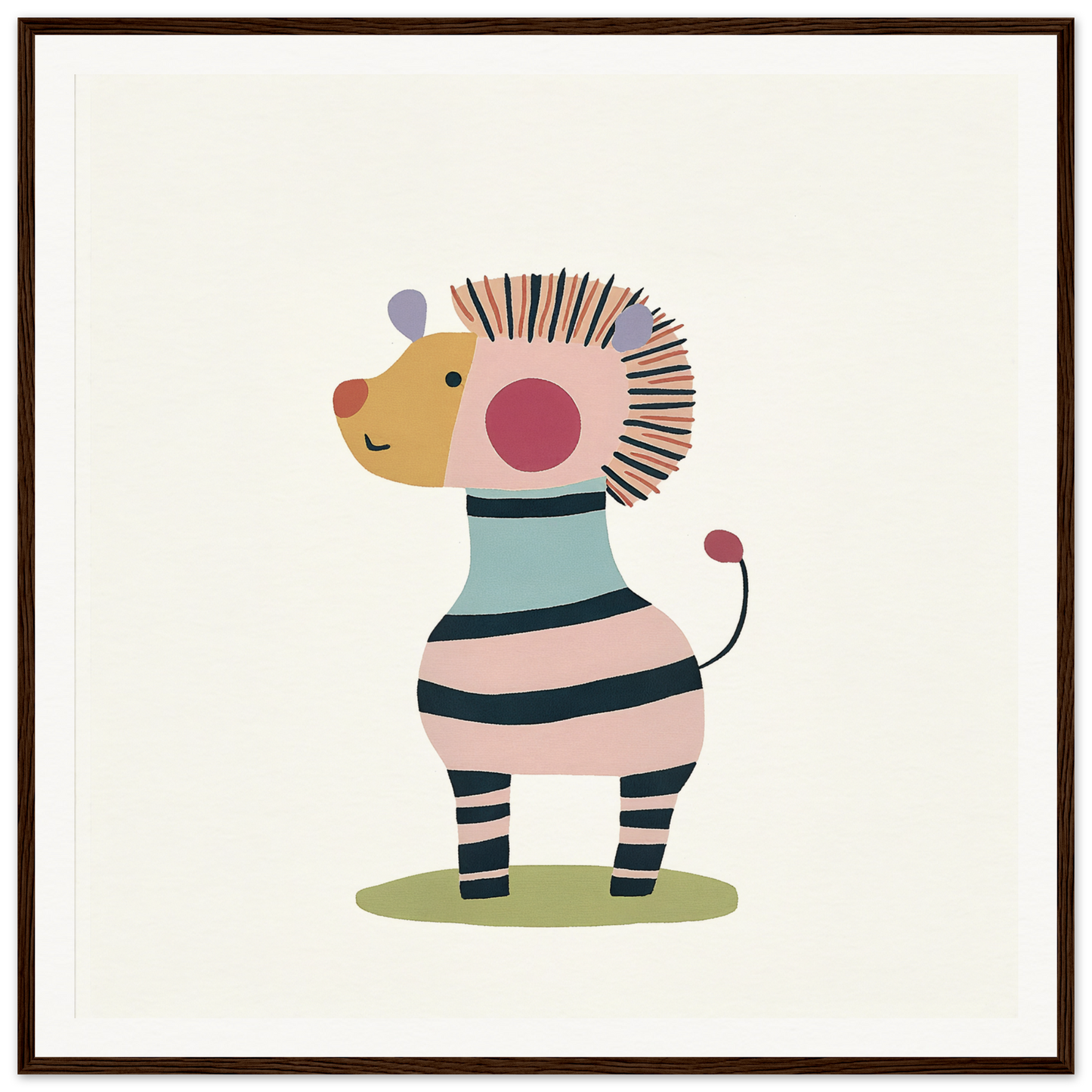 Cute cartoon zebra with spiky mane in pink and blue stripes for Cosmic Creature Whimsy