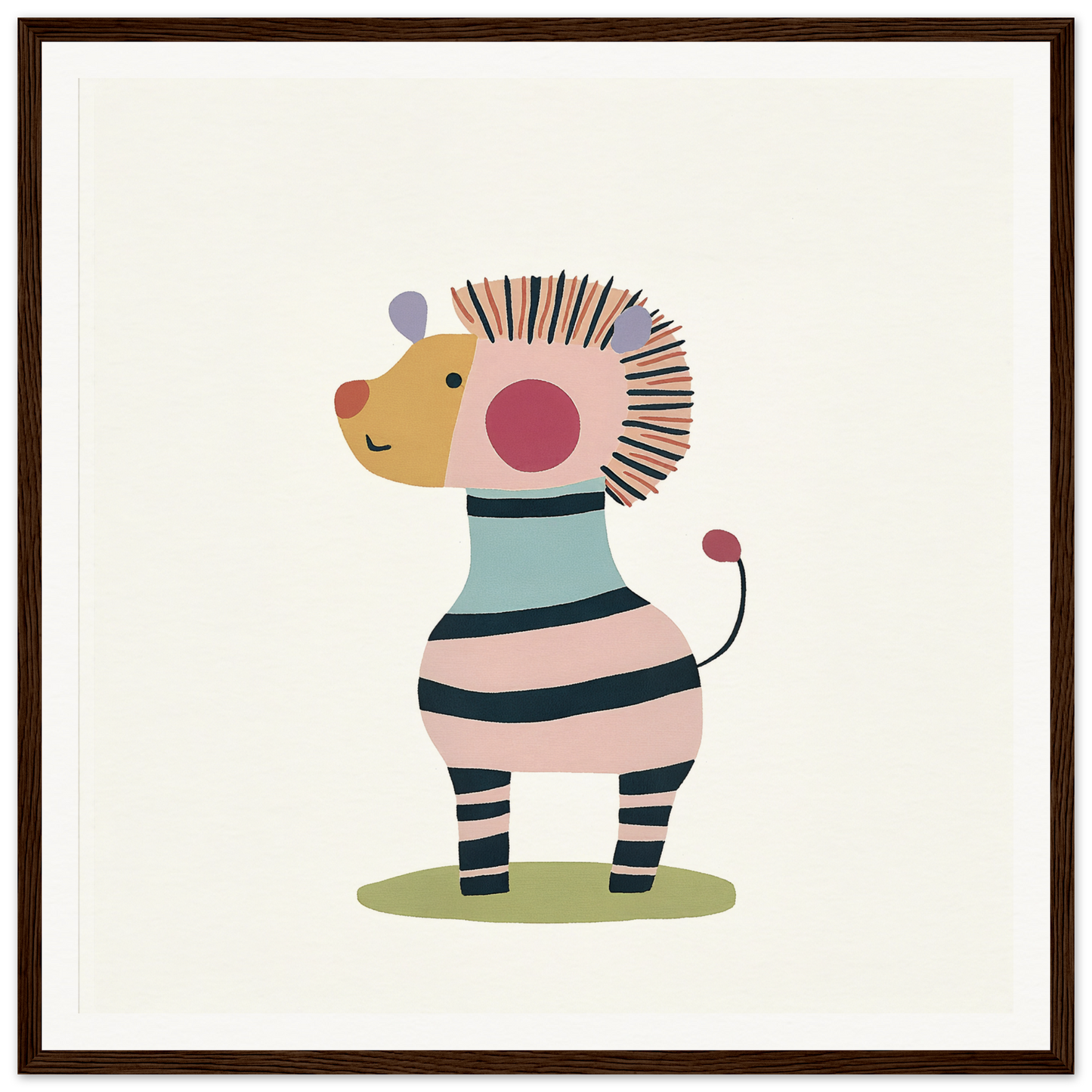 Cute cartoon zebra with pastel stripes and pink cheeks in Cosmic Creature Whimsy