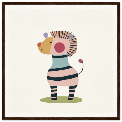 Cute cartoon zebra with pastel stripes and pink cheeks in Cosmic Creature Whimsy