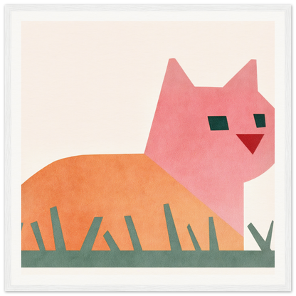 Pink and orange Cosmic Curled Cat sitting gracefully in lush green grass