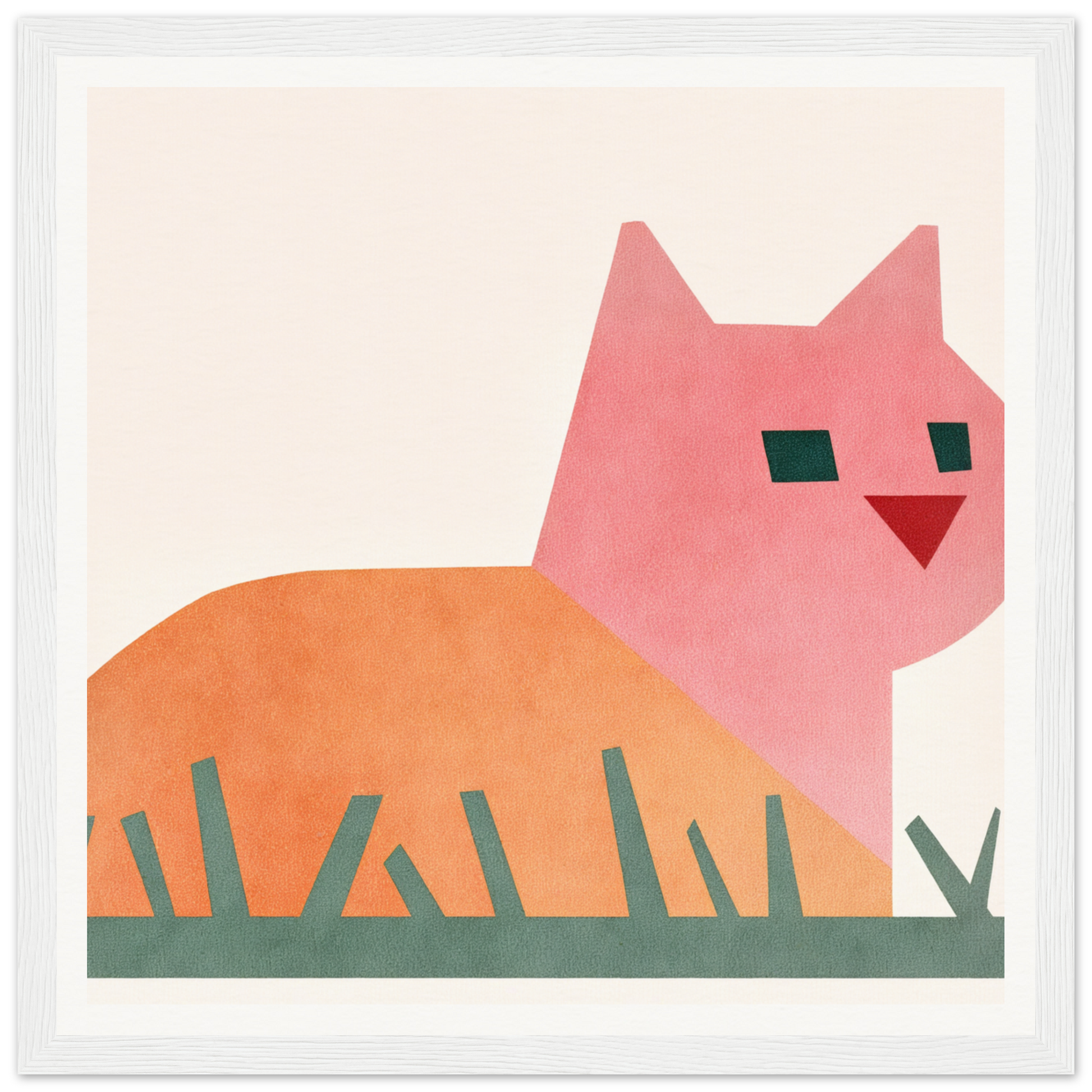 Pink and orange cat with geometric shapes for the Cosmic Curled Cat product