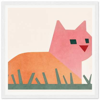 Pink and orange cat with geometric shapes for the Cosmic Curled Cat product