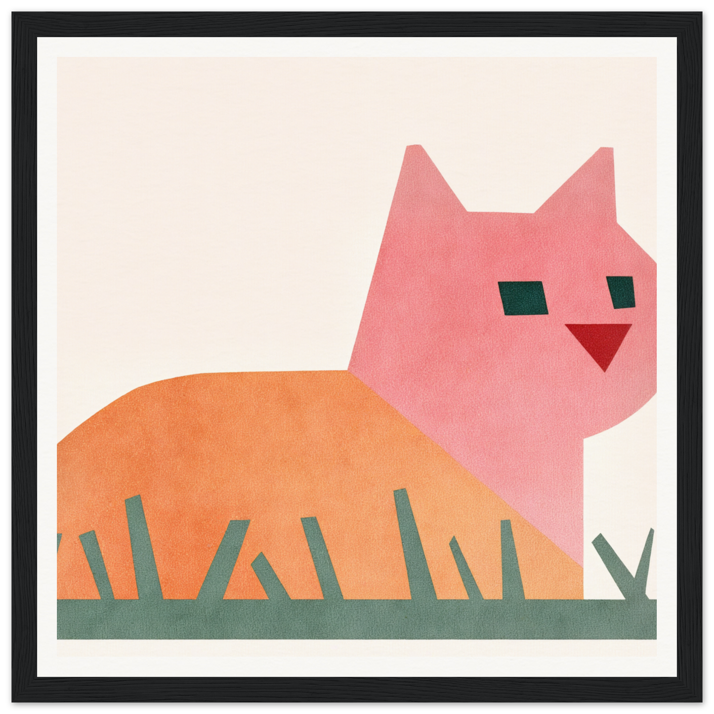 Pink and orange curled cat design featuring minimalist geometric shapes, Cosmic Curled Cat