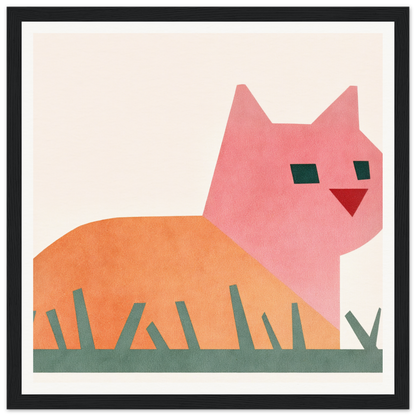 Pink and orange curled cat design featuring minimalist geometric shapes, Cosmic Curled Cat