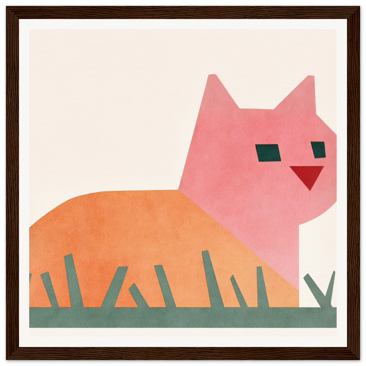 Pink and orange cat with geometric shapes, showcasing the Cosmic Curled Cat design