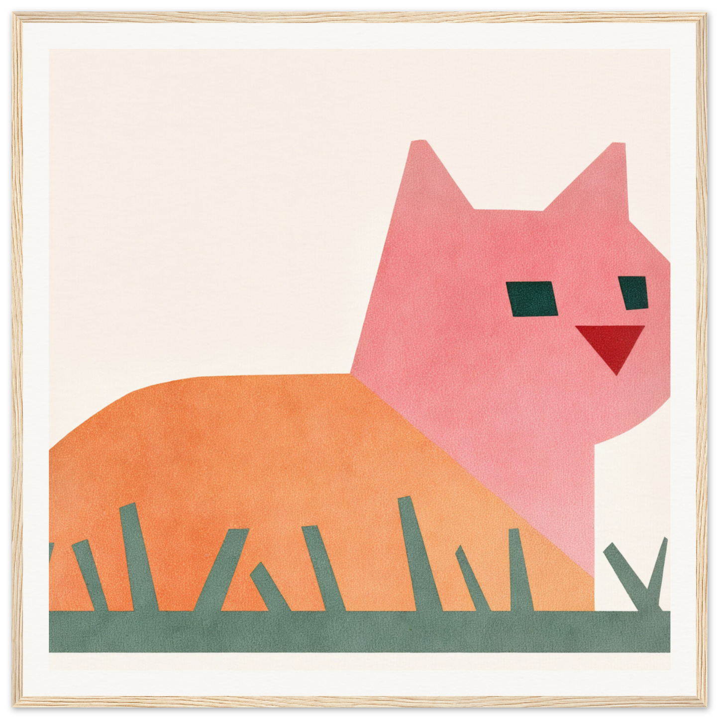 Pink and orange Cosmic Curled Cat sitting gracefully in lush green grass