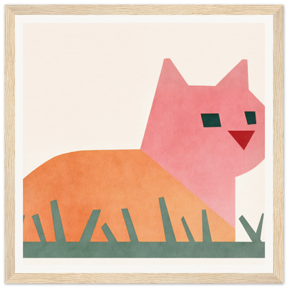 Pink and orange cosmic curled cat featuring a minimalist geometric design