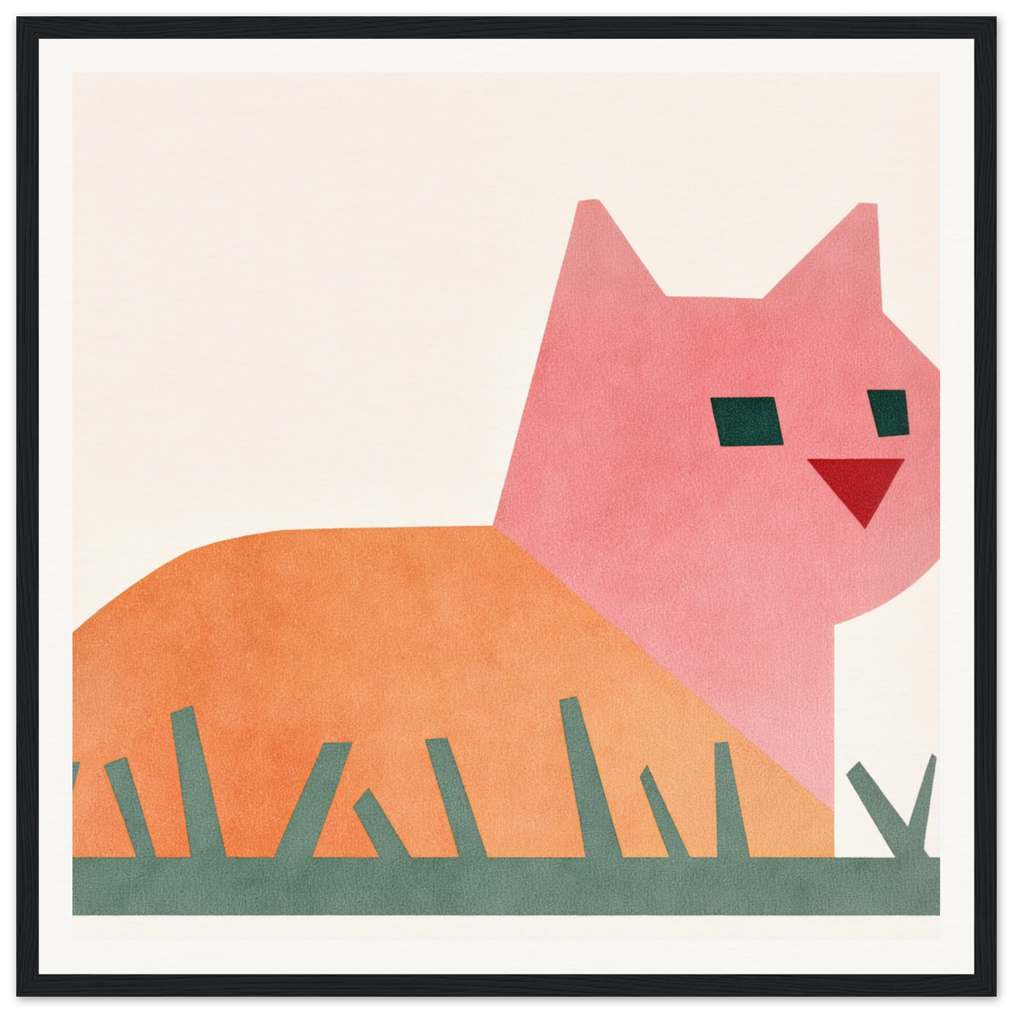 Pink and orange Cosmic Curled Cat sitting gracefully in lush green grass