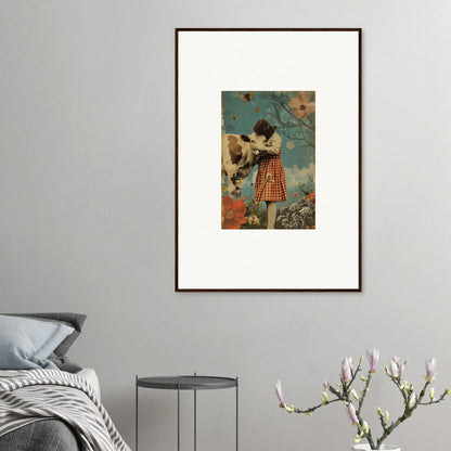 Canvas print of a plaid skirt figure playing in a flower-filled meadow hymn