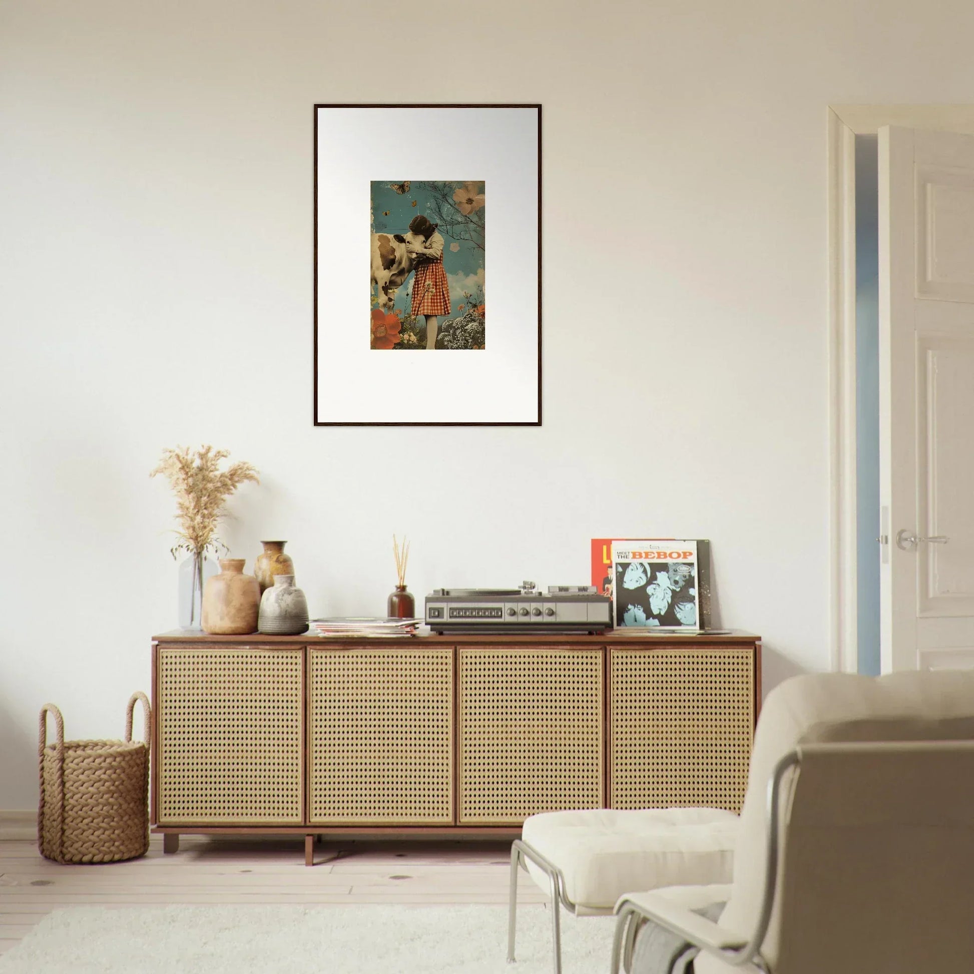 Wooden sideboard with cane doors perfect for meadow hymn-inspired room decoration