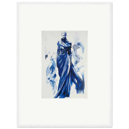 Elegant figure in flowing blue gown in Cosmic Mood Cloaked framed wall art