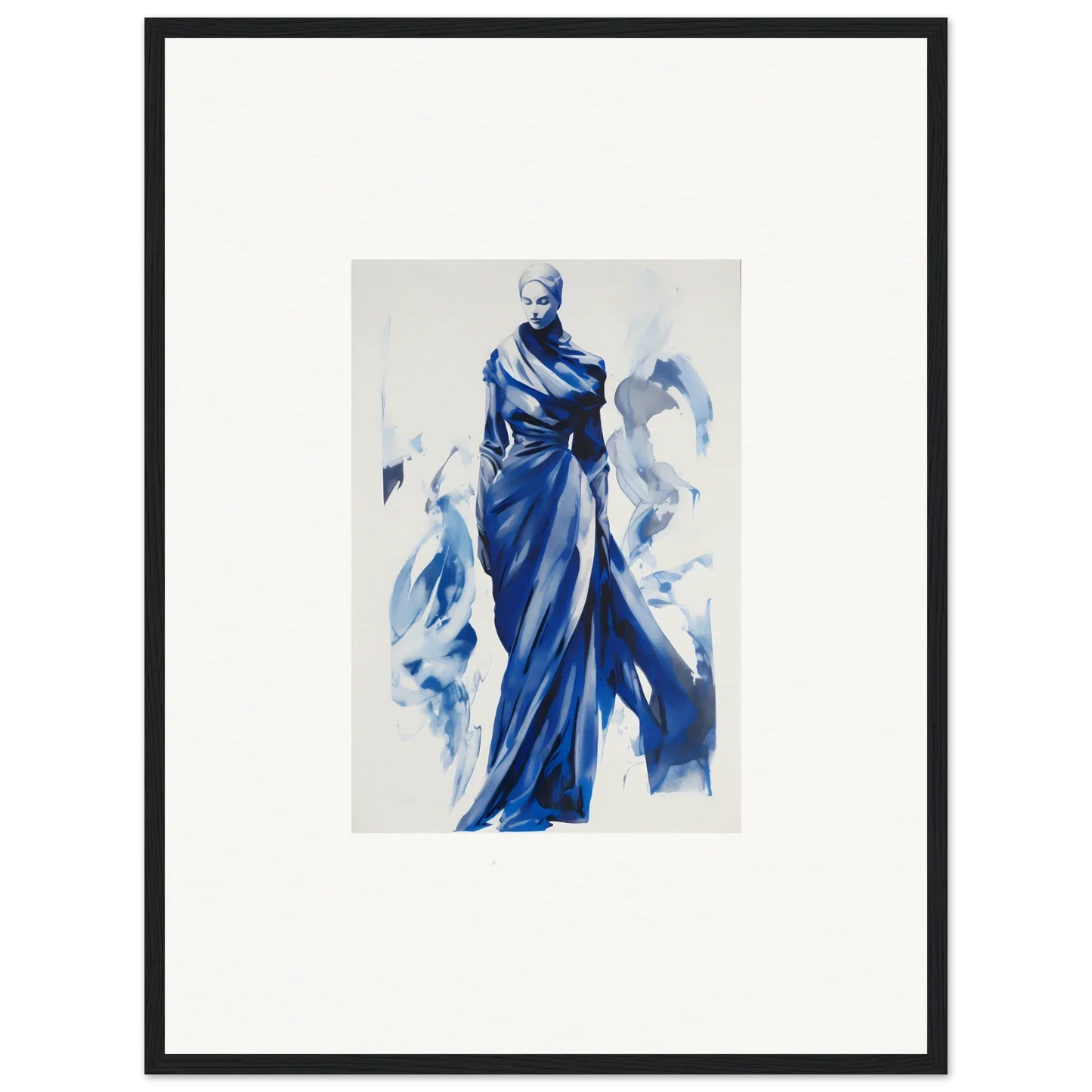 Elegant figure in flowing blue gown from Cosmic Mood Cloaked special edition art™