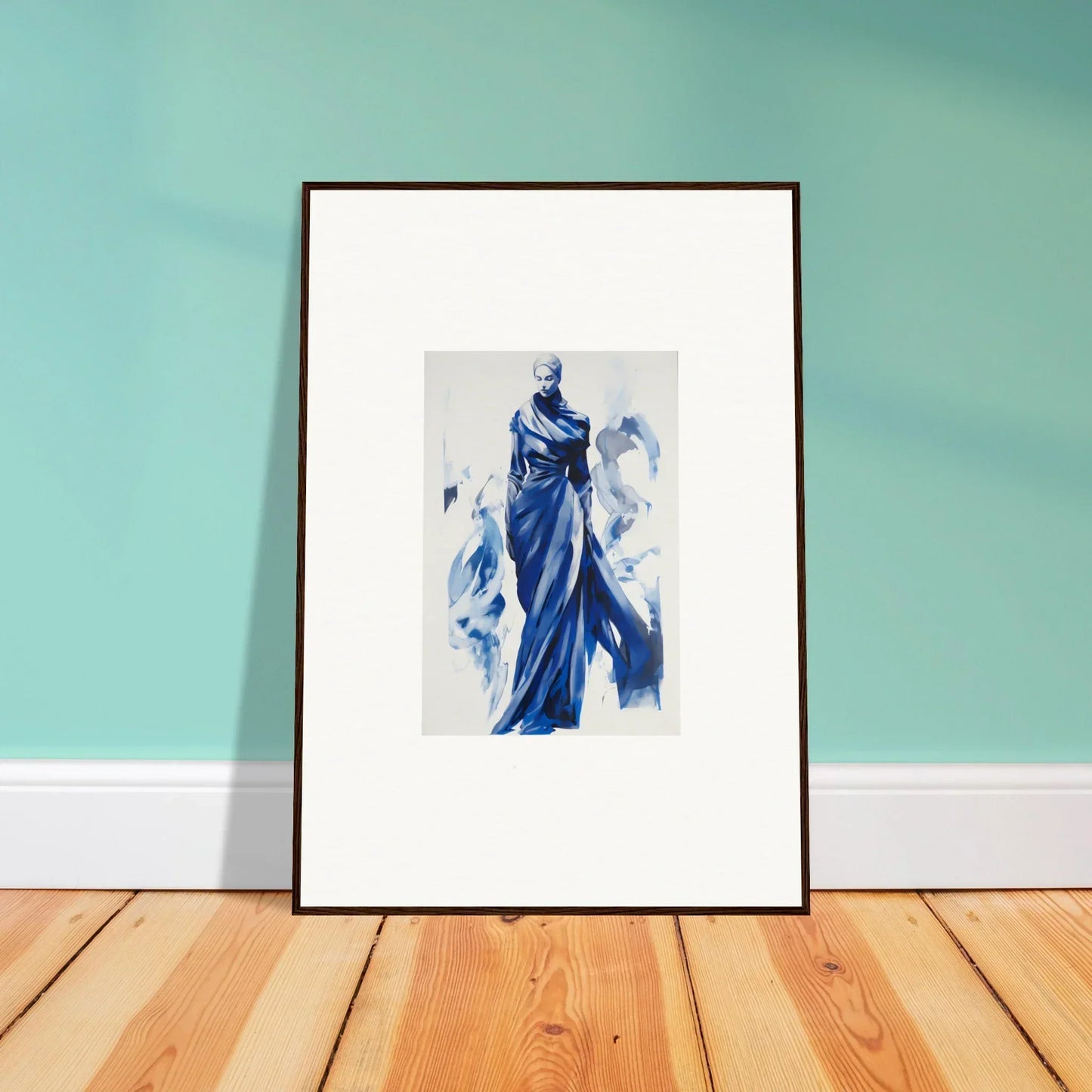 Framed wall art of a figure in blue robes from the Cosmic Mood Cloaked special edition art™