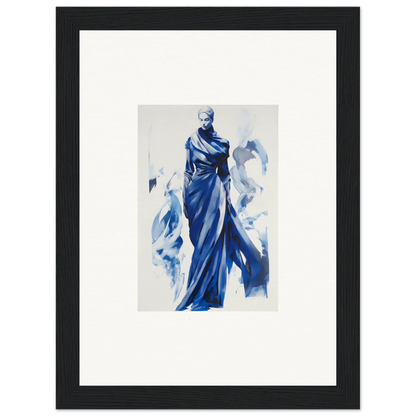 Elegant figure in flowing blue robes, part of Cosmic Mood Cloaked framed wall art