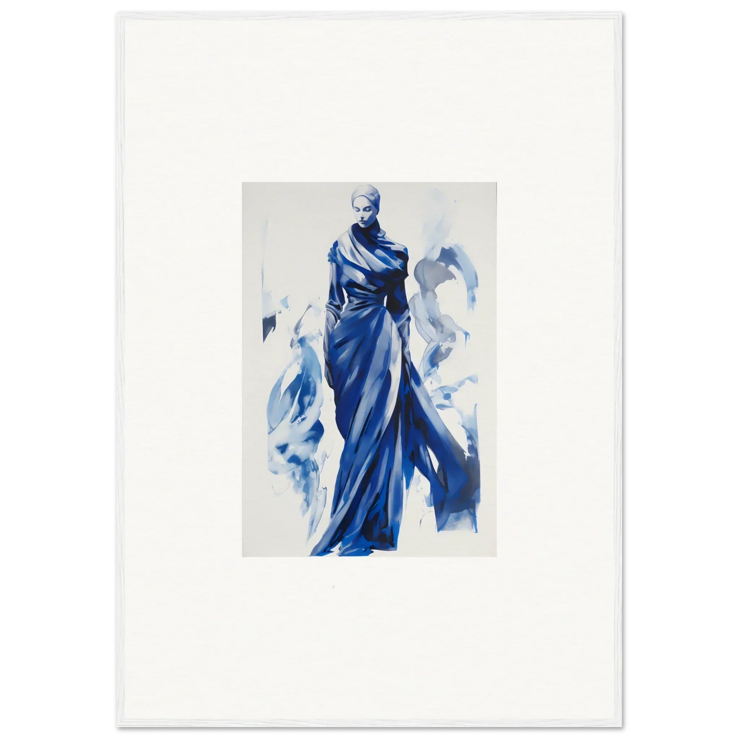 Elegant figure in flowing blue robes for Cosmic Mood Cloaked framed wall art