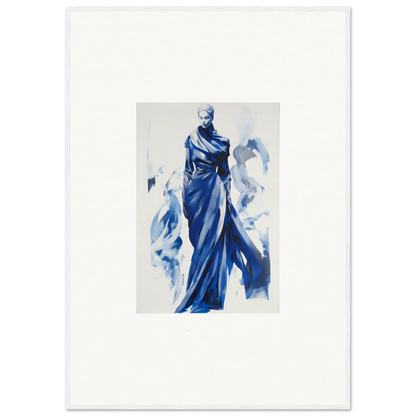 Elegant figure in flowing blue robes for Cosmic Mood Cloaked framed wall art