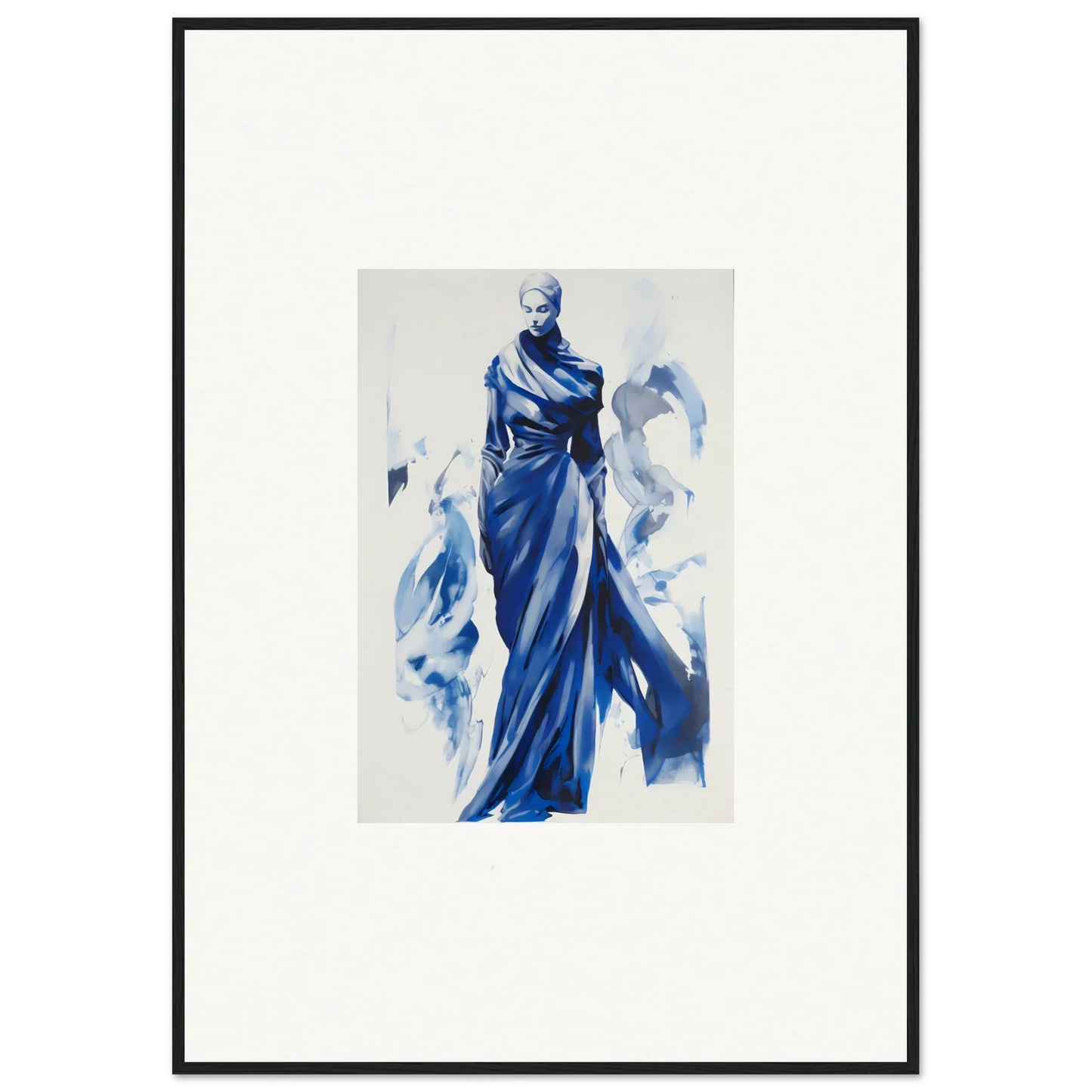 Elegant figure in blue robes in Cosmic Mood Cloaked special edition art framed wall art