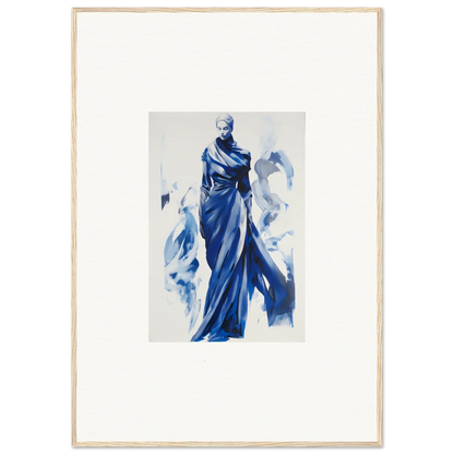 Elegant figure in flowing blue robes in Cosmic Mood Cloaked framed wall art