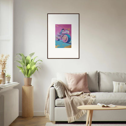 Colorful canvas print of a figure riding a sea creature, perfect for room decoration