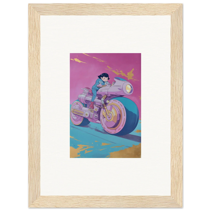 Colorful illustration of a person on a motorcycle, perfect for ride symphony room decoration