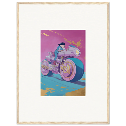 Vibrant canvas print of a person on a futuristic motorcycle for cool room decoration