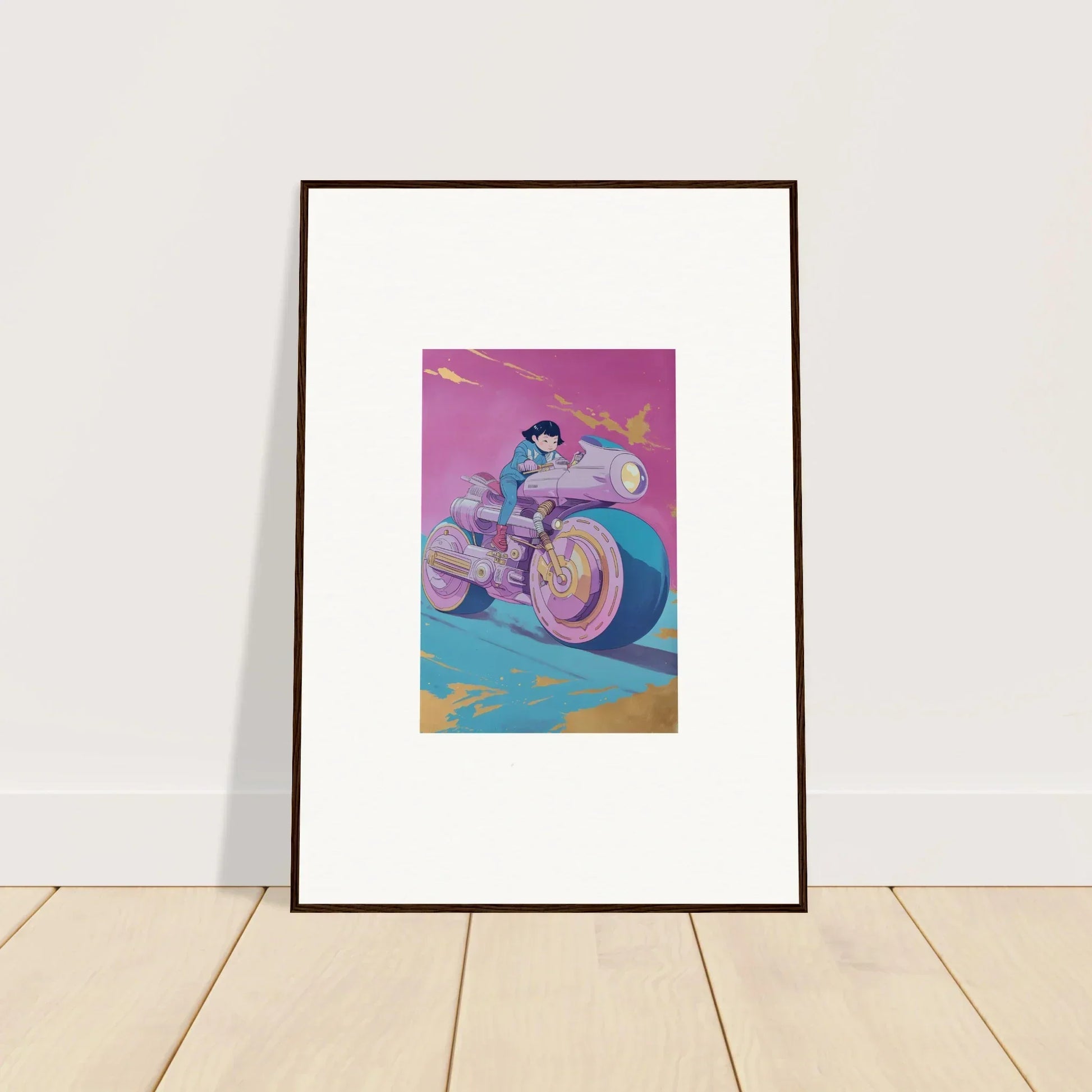 Colorful canvas print of a person on a motorcycle for cool ride symphony room decoration