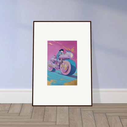 Framed canvas print of a motorcyclist for cool ride symphony room decoration