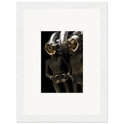 Metallic robot torso with mesh body in a cool Cosmic Synth Boundaries canvas print decor