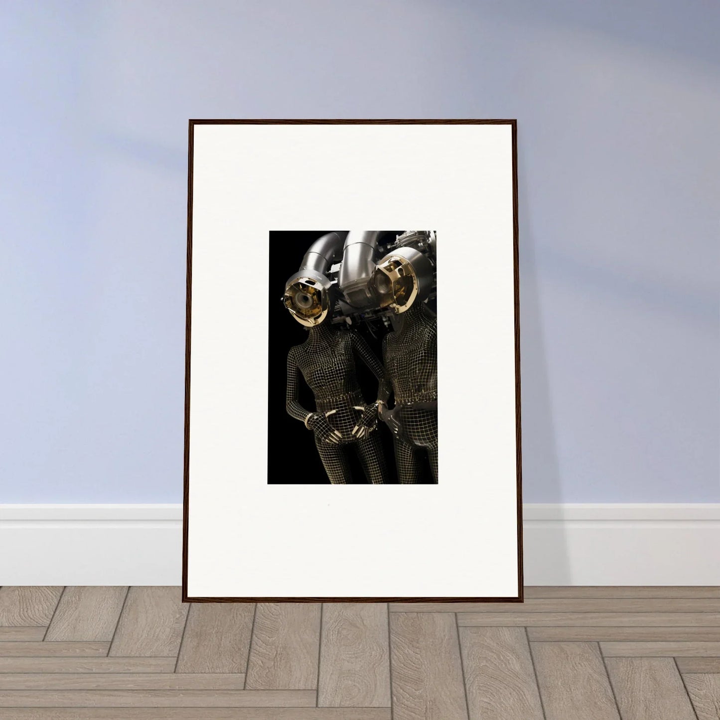 Framed photograph of champagne pouring into glasses for stylish room decoration in Synth Boundaries canvas print