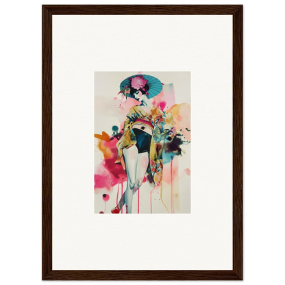 Colorful abstract watercolor female figure with fan, perfect for Candy Fantasia room decor