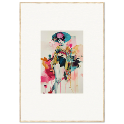 Colorful abstract watercolor of a feminine figure with a parasol for candy fantasia room decor