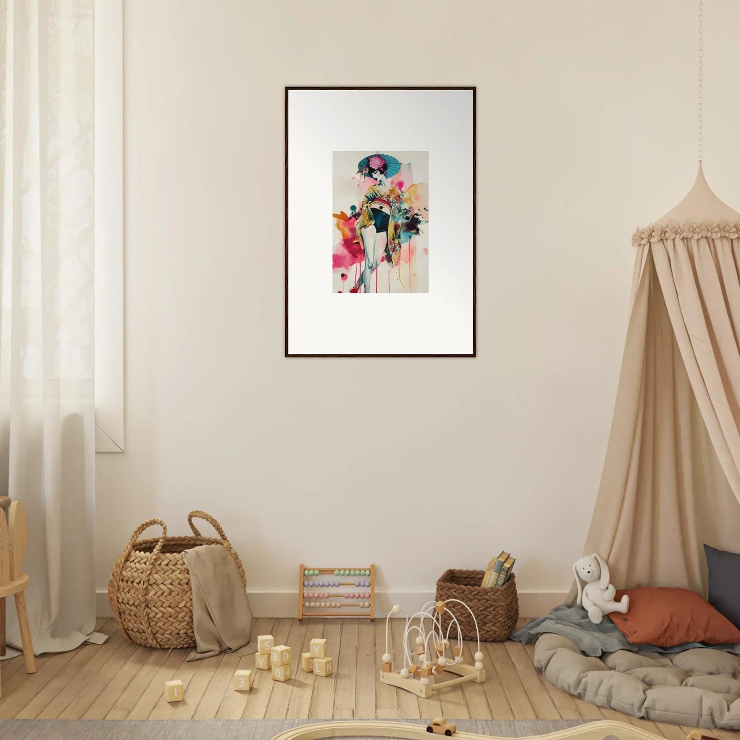 Framed abstract floral painting in Candy Fantasia style for vibrant room decor