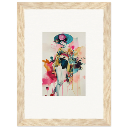 Colorful abstract watercolor of a female figure with parasol for Candy Fantasia wall decor