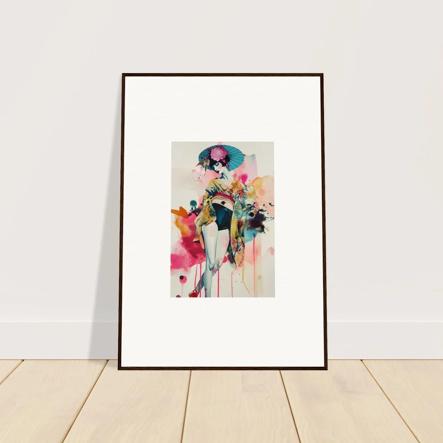 Framed wall art featuring a colorful female figure with floral elements, Candy Fantasia decor