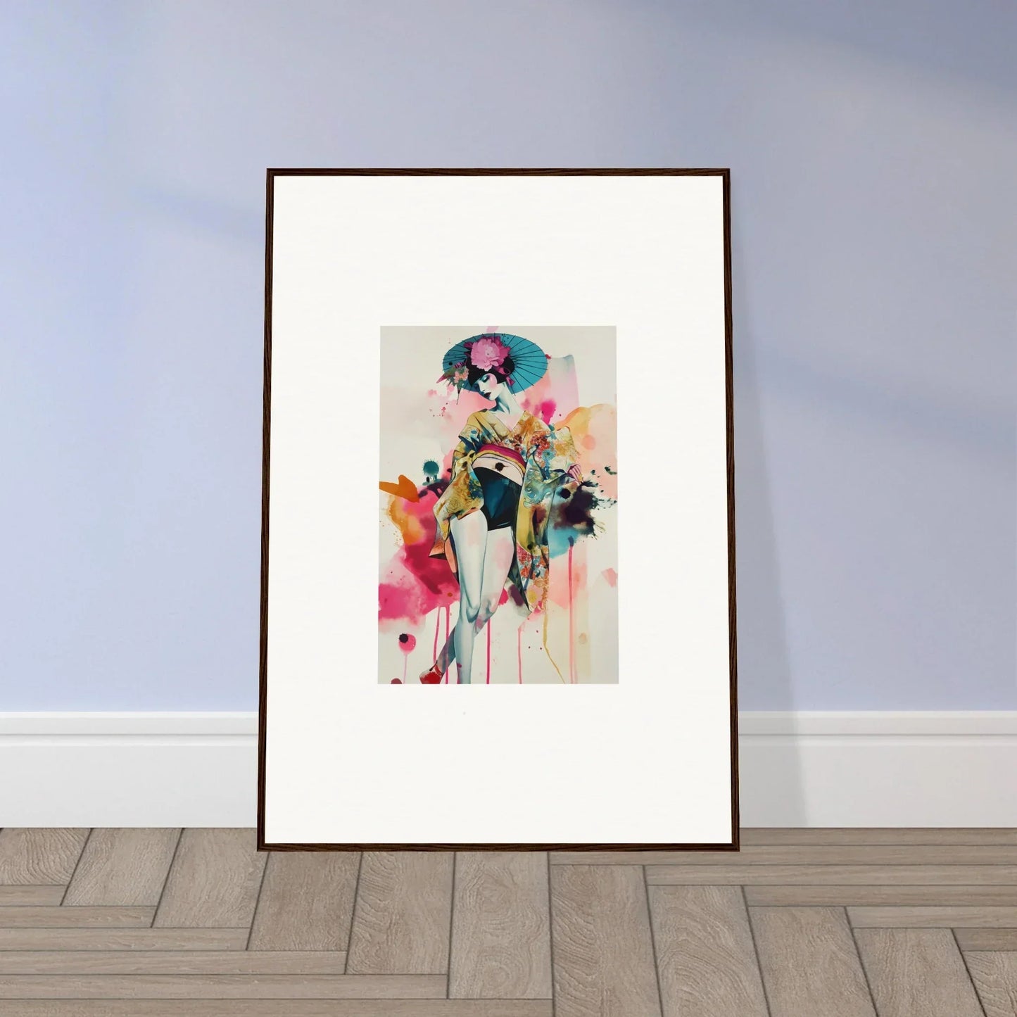 Framed wall art of a colorful abstract figure in Cotton Candy Fantasia for room decor