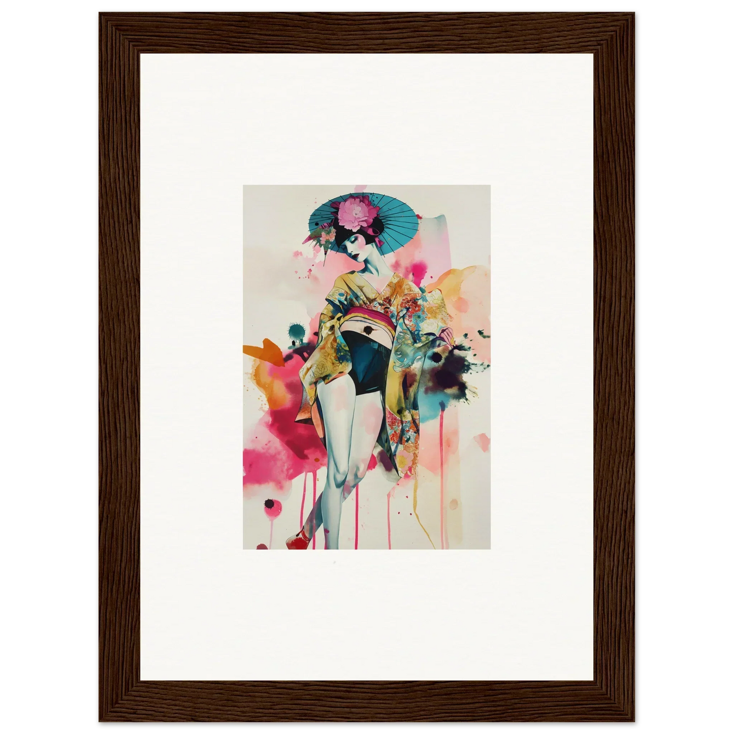 Colorful abstract watercolor painting of a female figure for Candy Fantasia room decor